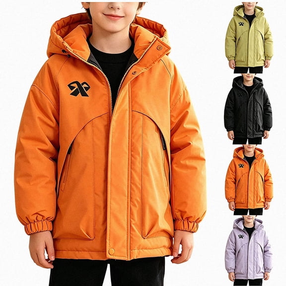 NORO ARK Kids Coat Hooded Quilted Winter Jacket (5-15 Years) Warm Polyester Coat Orange Size 9