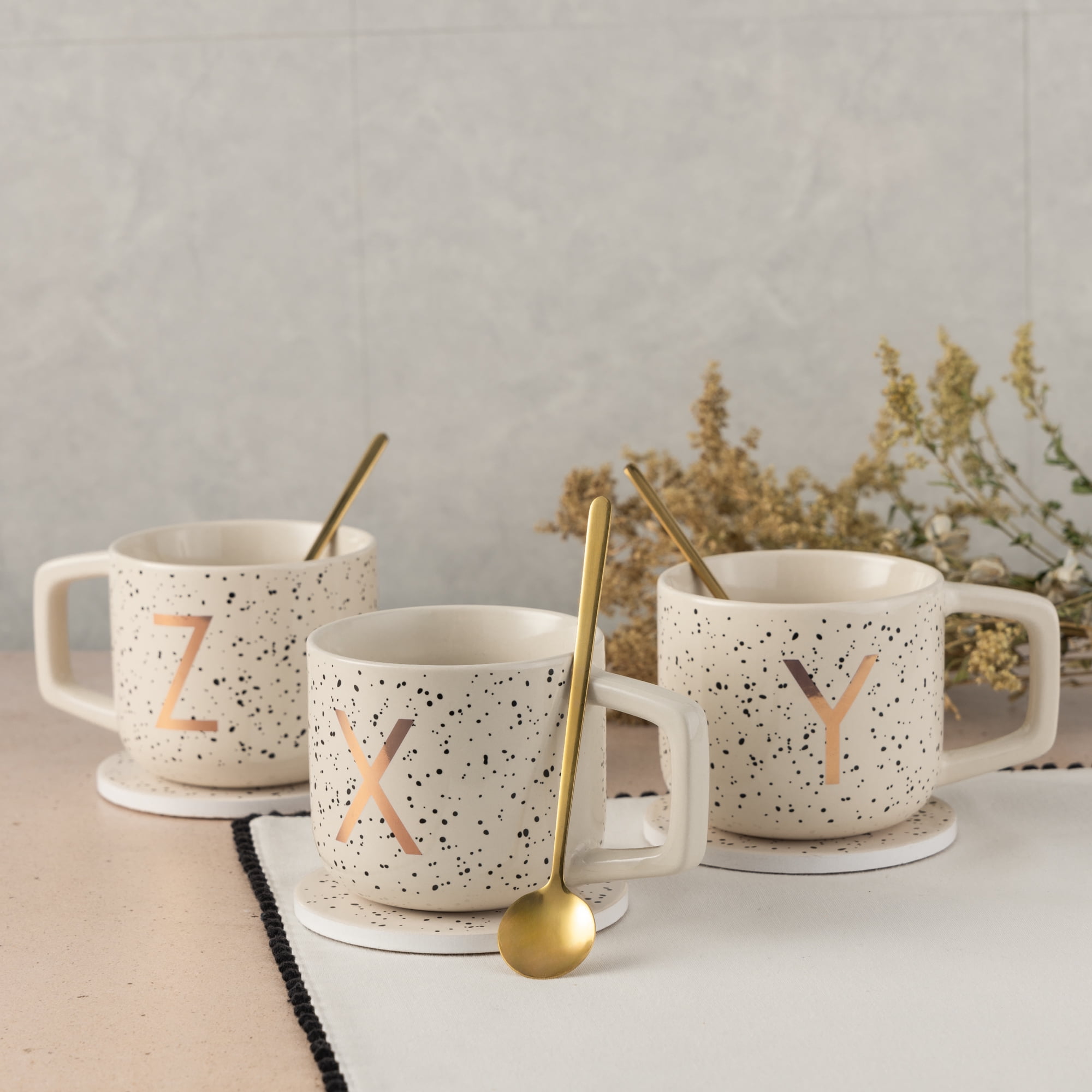 Thyme & Table 13.5 fl oz Monogram Z Stoneware Mug, Coaster and Stir Set
