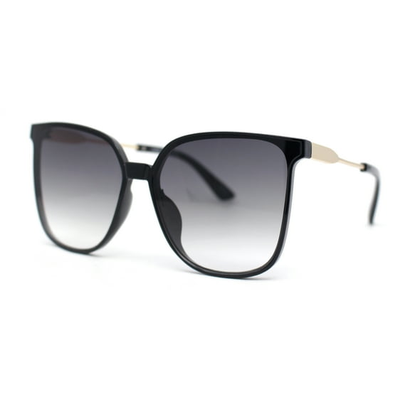 Womens Oversized 90s Fashion Thin Plastic Horn Rim Sunglasses Black - Smoke