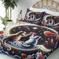 thumbnail image 3 of Ambesonne Cat Fitted & Top Sheet Set with Shams, Toasting Kitty Couple Moon Star, Indigo and Scarlet, 3 of 5