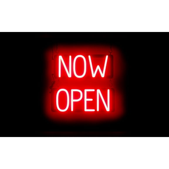 SpellBrite NOW OPEN LED Sign for Business. 16.5" x 15.0" Red NOW OPEN Sign Has Neon Sign Look With Energy Efficient LED Light Source. Visible from 500  Feet, 8 Animation Settings.