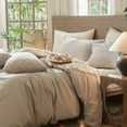 thumbnail image 7 of MooMee Wavy Striped Duvet Cover Set Queen 100% Washed Cotton Linen Like Textured Breathable 3-Piece (Beige, 90"x90"), 7 of 7