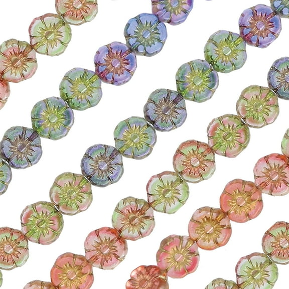 The Beadsmith Czech Glass Strands – Pressed & Table Cut Beads – 6 x 7-Inch Strands, 20 Beads Per Strand – Gold Sun Daisies Mix – for Jewelry Making, Decorations & DIY Crafts