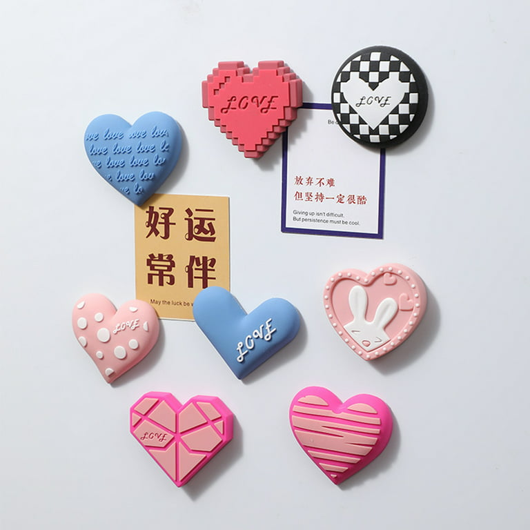 Red Heart Shape Fridge Magnets 7-Pack - Pretty Gift for Women Mom Daughter  - V-Day Heart Décor