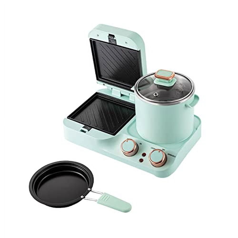 3 in1 Breakfast Station, Electric Mini Toaster Bread Breakfast Sandwich Maker Versatile Breakfast Maker Cooking Station with Frying Pan Boiling Pot Food Steamer Non-Stick Griddle