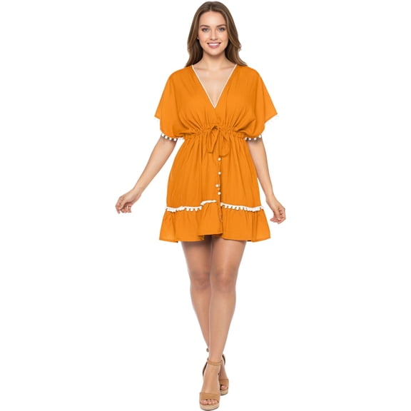 HAPPY BAY Women's Beachwear Summer Swim Beach Dress Cover ups for Swimwear Women Plus Size Party Swimsuit Coverups for Women 3X-4X Dark Carrot_AC393