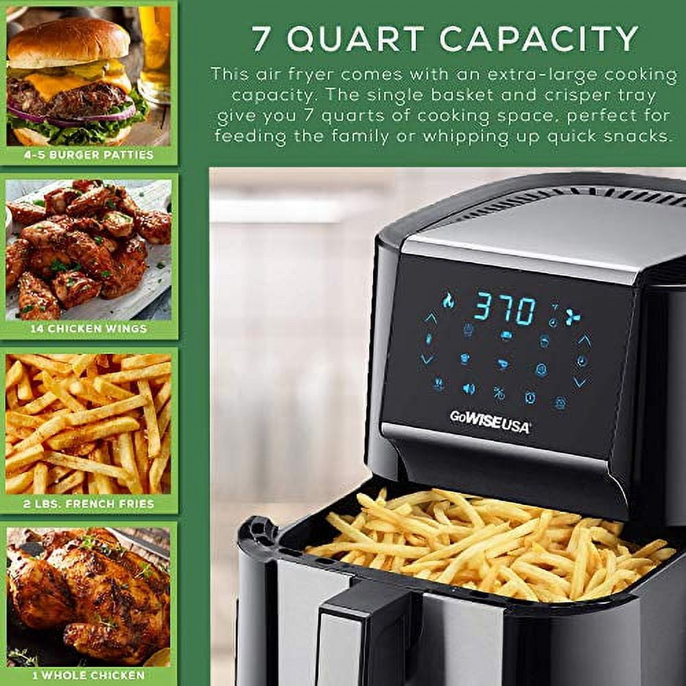 GoWISE USA 7-Quart Air Fryer & Dehydrator Max & 3 Stackable Racks, Black/Silver