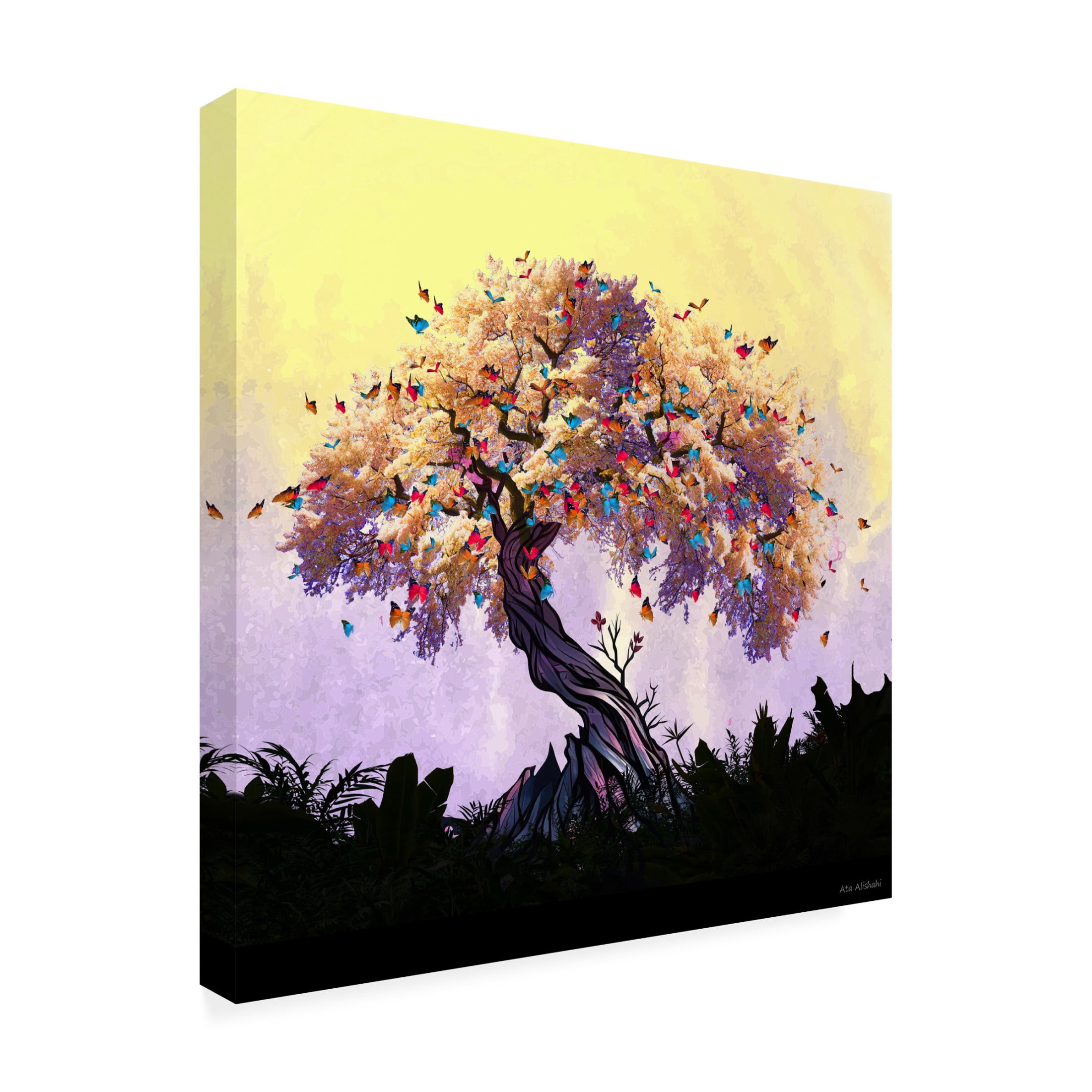 Canvas Wall Art - Ata Alishahi 'The Butterfly Tree' Wall Art for Living Room, Bedroom, or Office Décor by Trademark Fine Art - 35 x 35 Inches