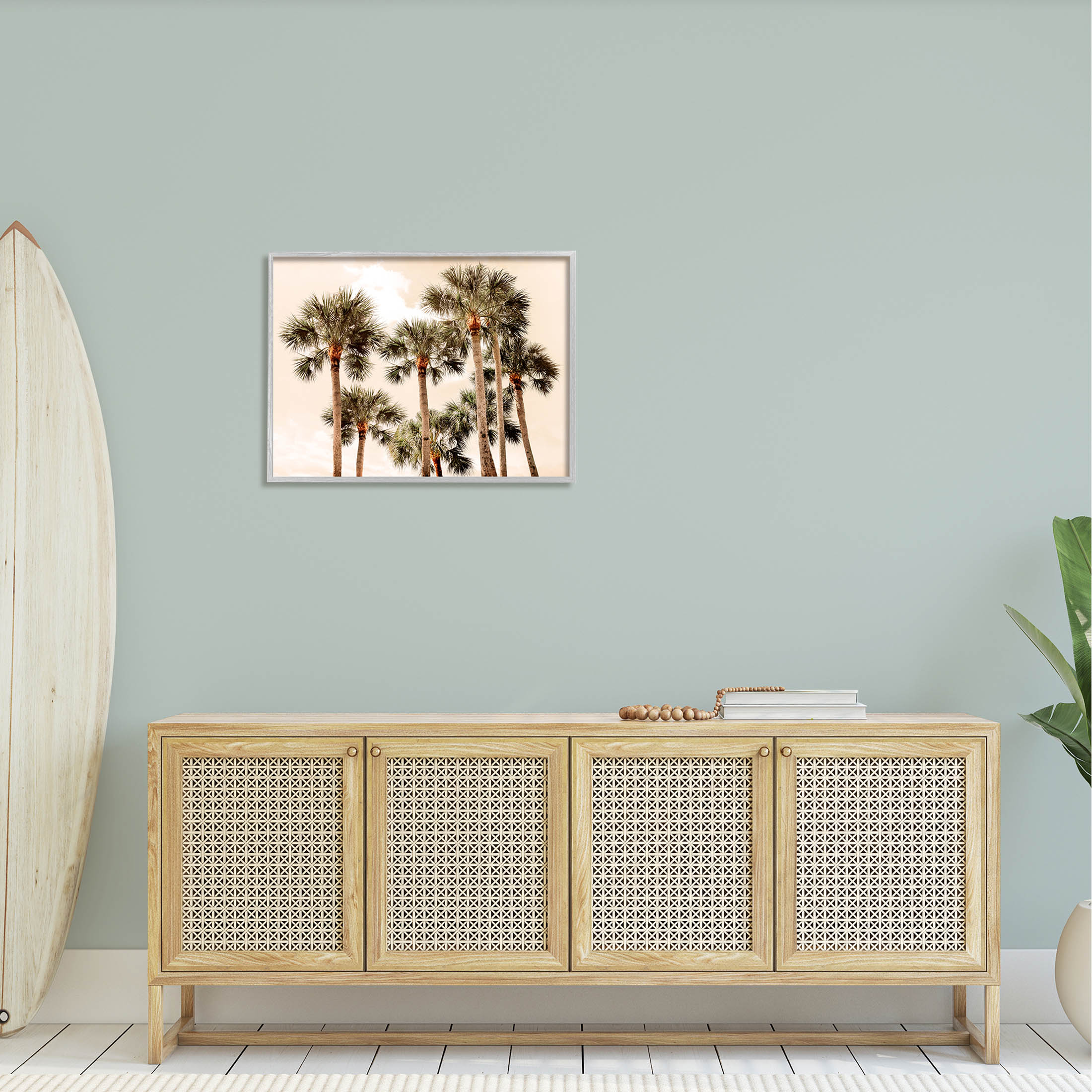Summer Palm Trees Sky Landscape Photograph Gray Framed Art Print Wall Art