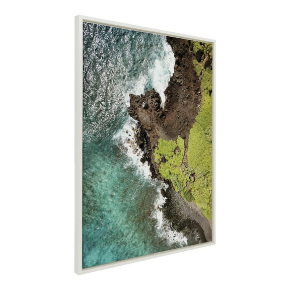 Kate and Laurel Sylvie Going back to Maui Framed Canvas Wall Art by Rachel Bolgov, 28x38 White, Scenic Hawaii Ocean Wall Art Decor