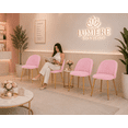 thumbnail image 3 of Sillas de Comedor de Terciopelo con Patas de Acero Acabado Tipo Madera Estilo Moderno - Sillas de Comedor Tapizadas Minimalista con Relleno Suave Set 4 Piezas Rosa, 3 of 6