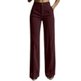 thumbnail image 3 of Women's Pinstriped Corduroy High Waist Wide Leg Pants, Button Zipper Closure Side Pocket Solid Trousers, Soft Retro Bottoms for Daily Office | TruHer,Wine XL, 3 of 8