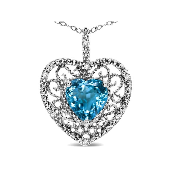 Star K� Heart Shape 8mm Genuine Blue Topaz filigree Heart Pendant Necklace