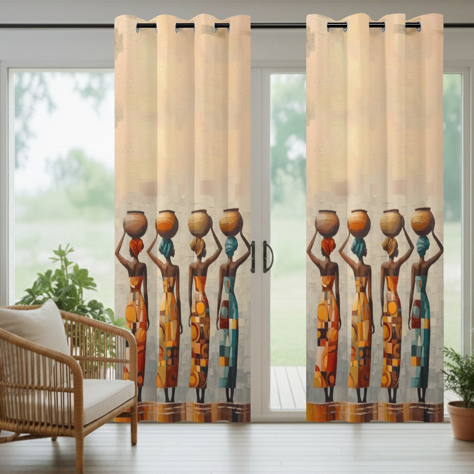 African American Outdoor Curtains for Patio, Black Woman Dress African Tribe Sunshade Privacy Drapes Grommet Waterproof Outside Curtains for Porch/Cabana/Balcony 54"x 108", 1 Panel