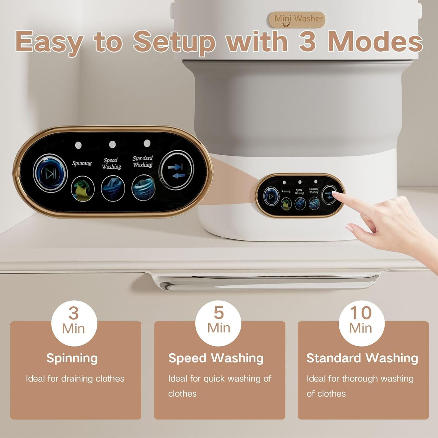 Portable Washing Machine, 13L Baby Clothes, Underwear, Small Items Washer, 3 Cleaning Modes, Low Noise, Ideal for RV Travel, Hotels, Homes, Camping