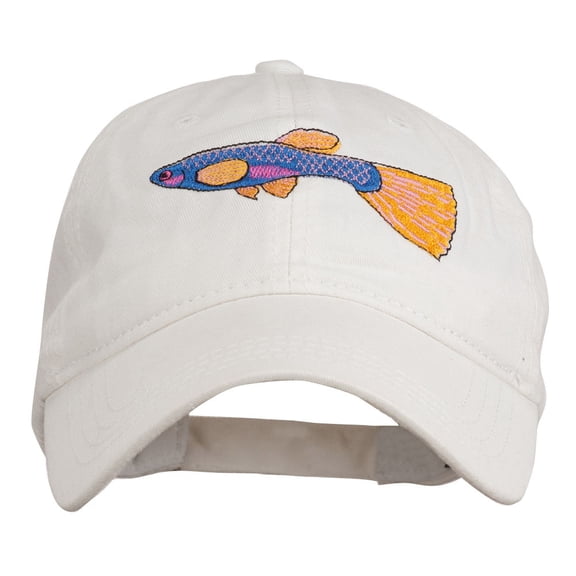 Guppy Fish Embroidered Washed Cap - White OSFM