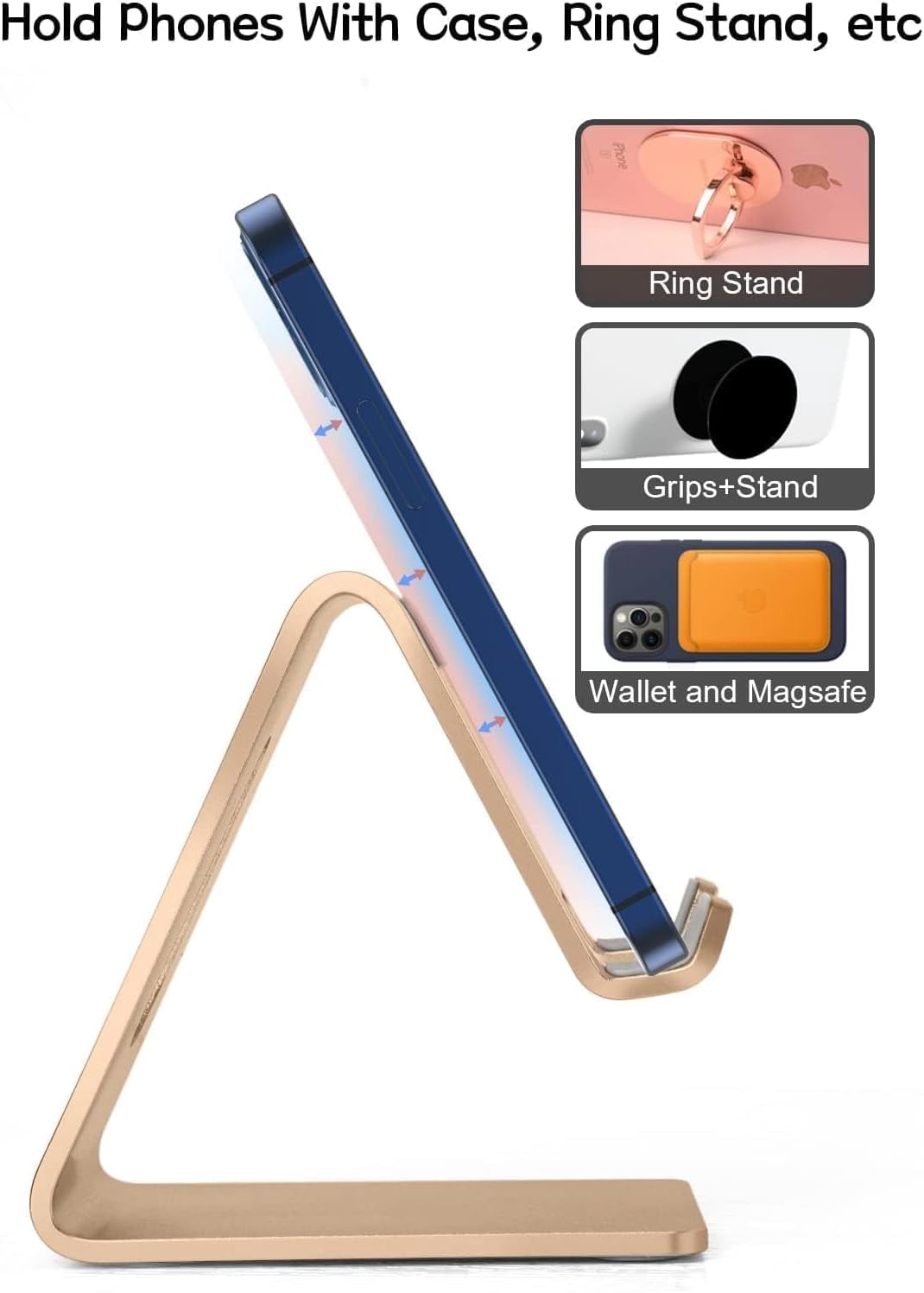 Desk Cell Phone Stand Phone Holder, Aluminum Phone Cradle Dock for iPhone17 16 15 14 13 12 pro Mini 11 X Xs max 8 7 6 6s Plus SE Samsung All Smart Phones, Rose Gold
