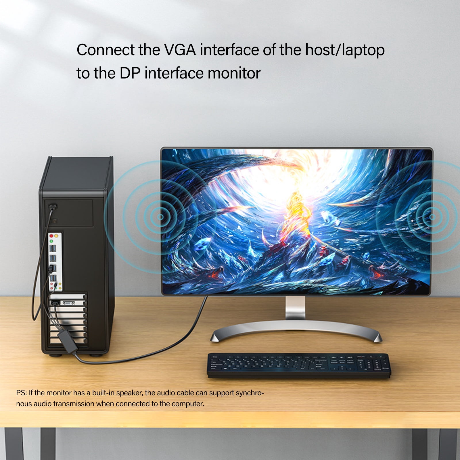 RUISINERY VGA to DisplayPort Adapter Cable Sound Transmission and 1080P Resolution for piece Laptop To TVs Monitor