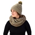 thumbnail image 1 of Peach Couture Thick Crochet Weave Beanie Hat Plush Infinity Loop Scarf 2 Pack Taupe 90, 1 of 1