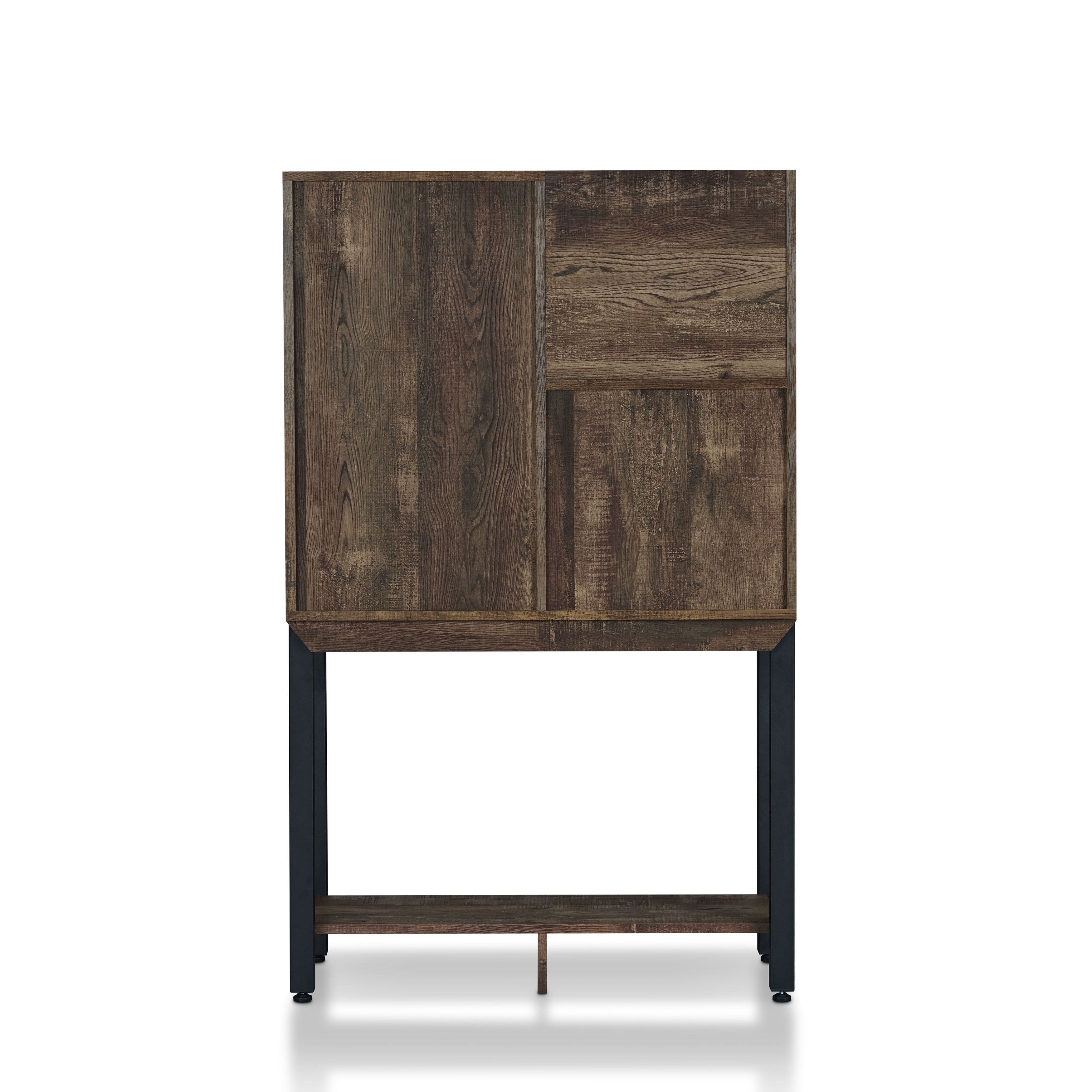 Furniture of America Pinos 31.49"Width Wood 8-Bottle Wine Cabinet with Shelves, Reclaimed Oak