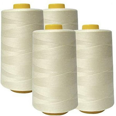 AK Trading 4-Pack Ivory All Purpose Sewing Thread Cones (6000 Yards Each) of High Tensile Polyester Thread Spools for Sewing, Serger Machines, Quilting, Overlock, Merrow and Hand Embroidery