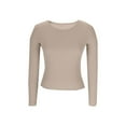 thumbnail image 6 of AINIYS Women's Ribbed Crew Neck Long Sleeve Fitted Basic Layering Tops Casual Daily Wear Pullover Shirt Khaki M, 6 of 7