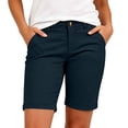 thumbnail image 3 of Women's Casual Elastic Waist Bermuda Shorts with Pockets, High Elasticity Stretch Twill, Summer Walking Hiking Chino Shorts, Solid Workwear Shorts for Women | UKHCCC,Navy L, 3 of 9