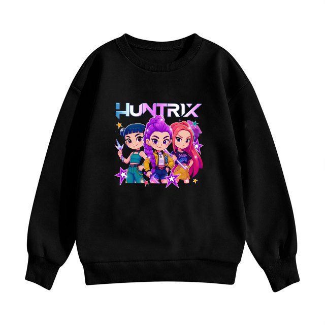 Moonsky Sudadera de cuello redondo Pop De-on - Sudadera de manga larga con estampado del cantante HUNTR/X - Sudadera de cuello redondo y manga larga para hombre y mujer Negro 140