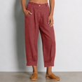 thumbnail image 2 of High-Waisted Cotton-Linen Balloon Pants for Women with Elastic Cuffs - Loose Fit Cropped Trousers for Women's Summer Casual & Vacation Wear Red M, 2 of 8