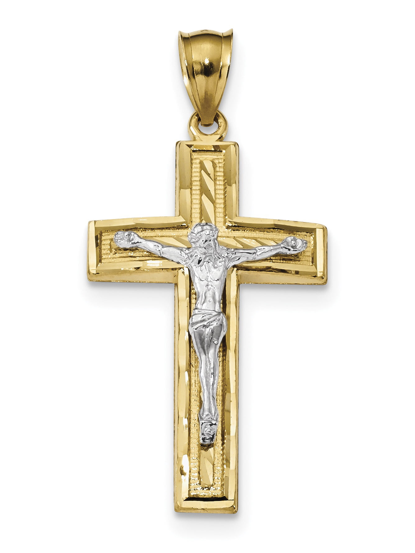 14k Two-tone Diamond-cut Latin Crucifix Pendant K6314 (3.7 grams | 47MM x 23MM)