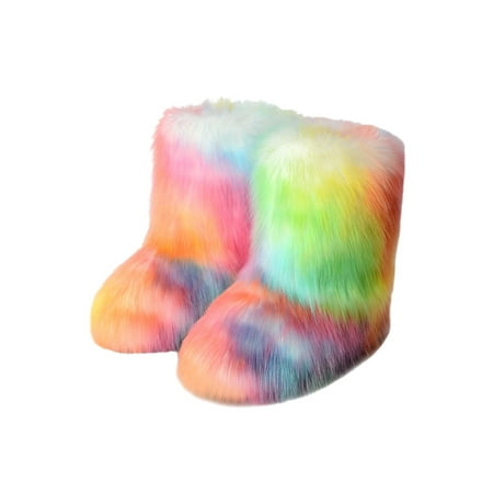 

Ritualay Ladies Comfort Plush Lining Warm Boots Colorful Walking Casual Flat Winter Shoes Color 5