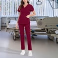 thumbnail image 3 of Uniforme de enfermería jinwen transpirable cómodo para Mujeres Set de Top y pantalones Jogger Rojo oscuro M, 3 of 5