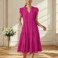 thumbnail image 1 of WILLBEST Robes Noires Sexy pour Femmes Robe d'Été à Manches à Volants Col en V Midi Mode 2024 Coupe Décontractée Fluide Robe de Plage Bohème, 1 of 7