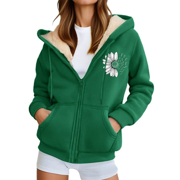 UJNDER Unisex Zip Up Hoodie with Print Casual Warm Pullover Jacket for Outdoor Sports and Winter Comfort Hoodies for Women Green XXXL