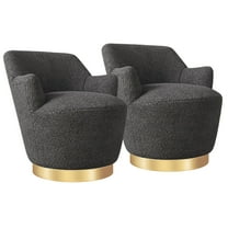 BELLEZE Swivel Barrel Chair, Modern Round Velvet Swivel Accent Chair, Curved Backrest 360° Swivel Single Sofa Armchair, Comfy Swivel Accent Chair for Living Room Bedroom [Set of 2] - Masa (Black)
