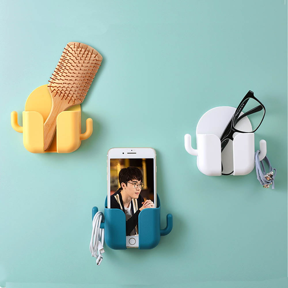 Plastic Three Compartments Wall Hanging Rack Mobile Phone Shelf  Self-assembly Storage Rack (Single Small, Sending Sticky Hook)