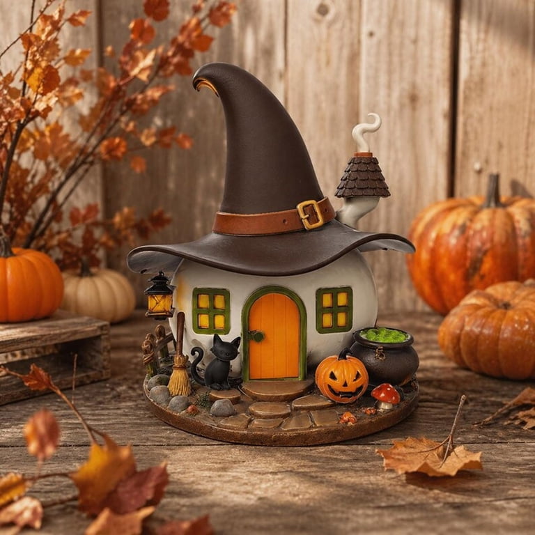 Homellea Halloween Witch Hat House Figurine 3.94 in, Resin Mini