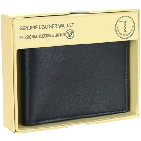 Men's RFID Signal Blocking Genuine Leather Bi-Fold Wallet with Gift