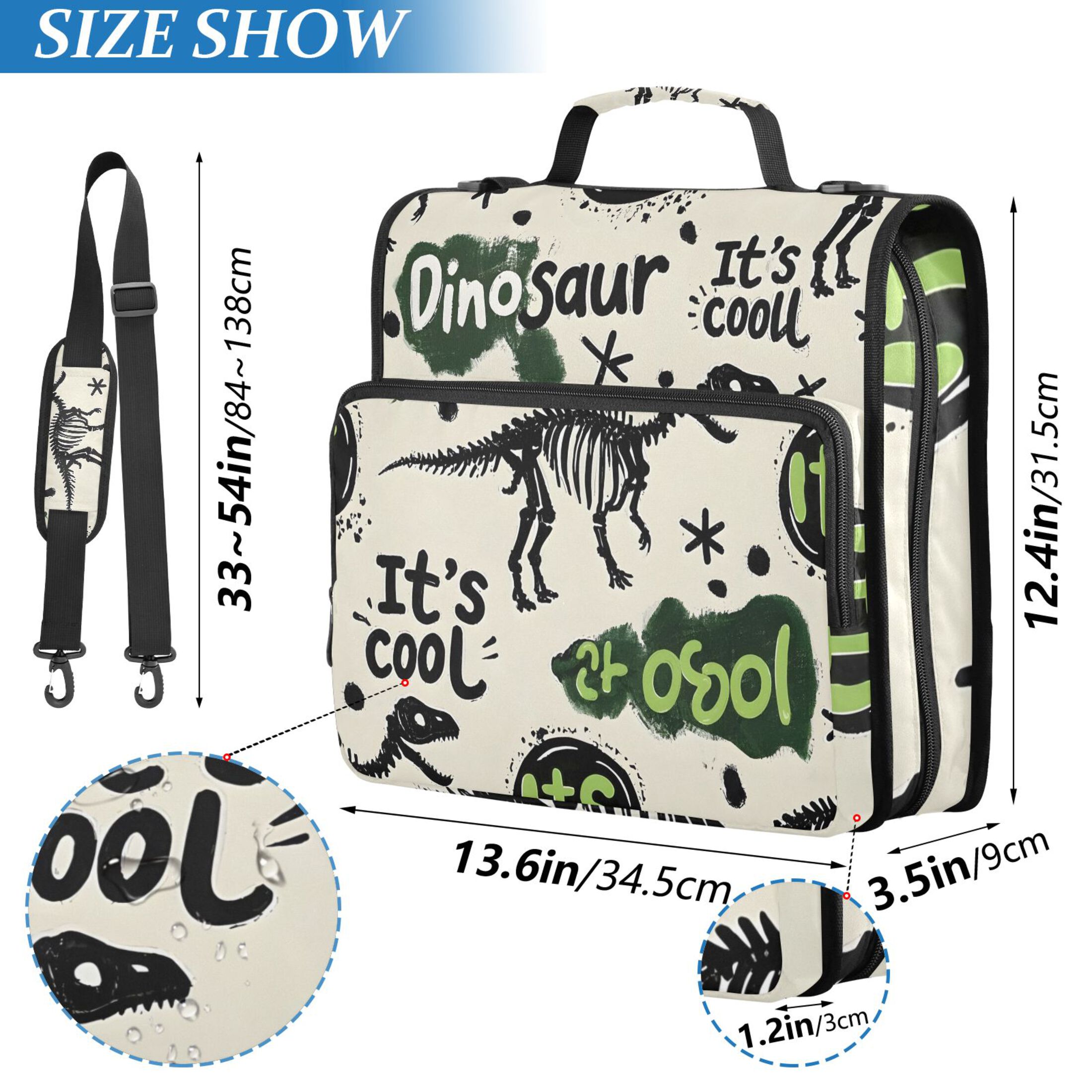ALAZA Zipper Binder Dinosaur Graffiti 3 Ring Trapper Keeper File Folder Organizer Bag