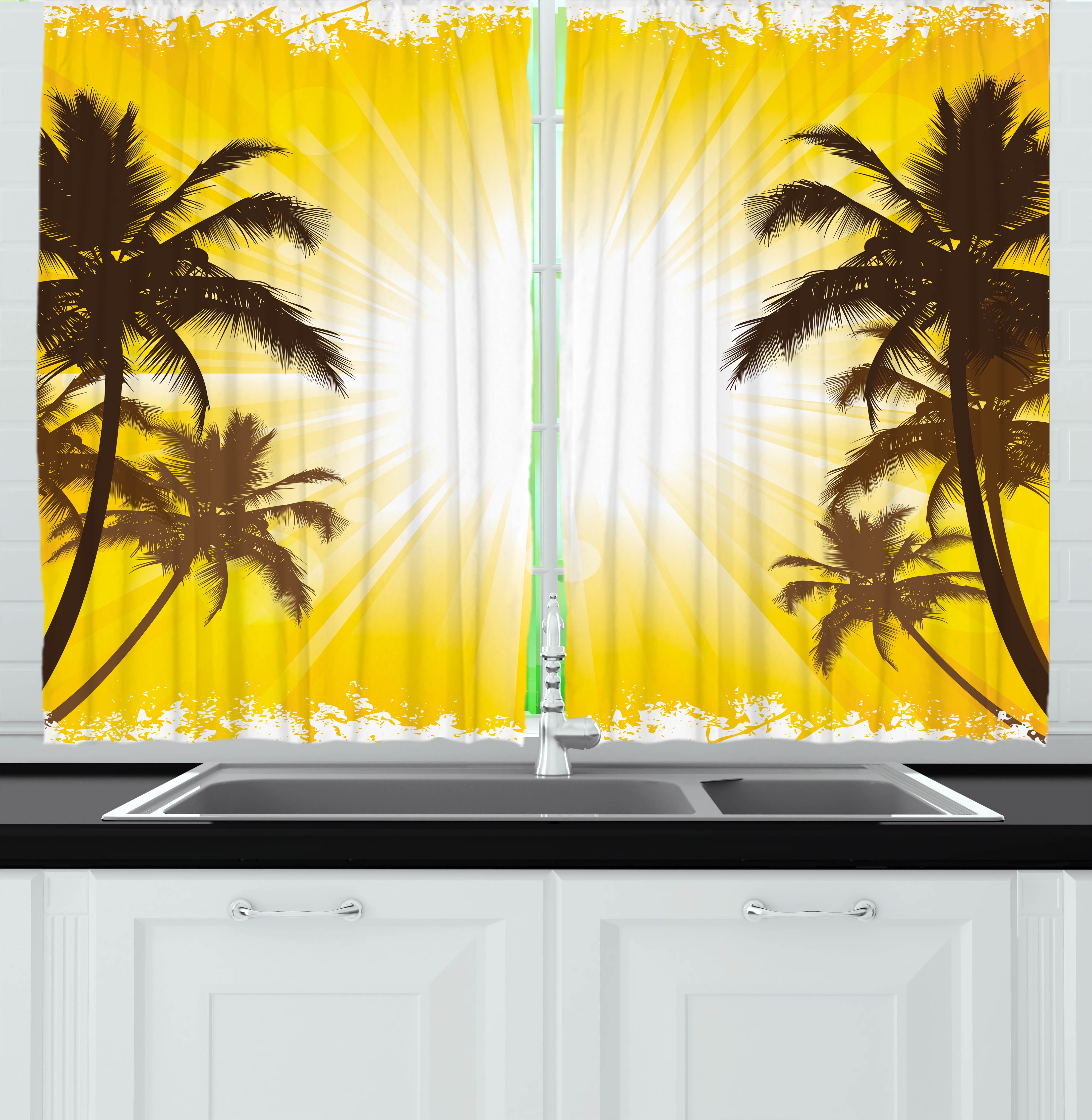 Palm Tree Curtains 2 Panels Set, Holiday Theme A Sunny ...