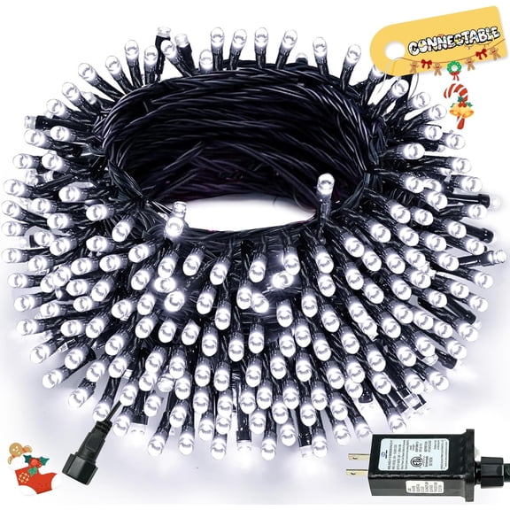 Connectable 300LED 108Ft 13Modes Christmas Lights Outdoor Indoor | Extendable Green Wire Christmas String Lights with Timer | Twinkle Fairy Light Plug in for Xmas Tree Garden Decor Party (Cool White)