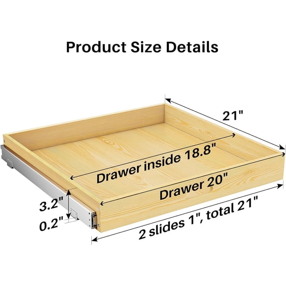 Pull Out Cabinet Organizer, Soft Close Wooden Slide-Out Drawers for Pots & Pans, Full-Extension Roll-Out Shelves (21" W x 21" D x 3.4" H), Pantry & Kitchen Storage