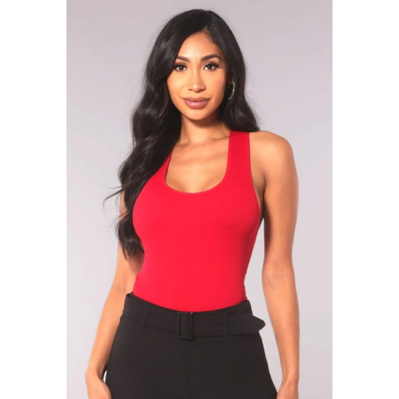 Rib Knit Racerback Fitted Tank Tops - Red