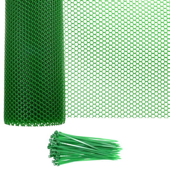 Uxcell 1-Pack Chickens Wire Mesh, 15.7 in x 33 ft Plastic Chickens Wire Fencing with Gloves for Poultry/Plant Protection [Green]