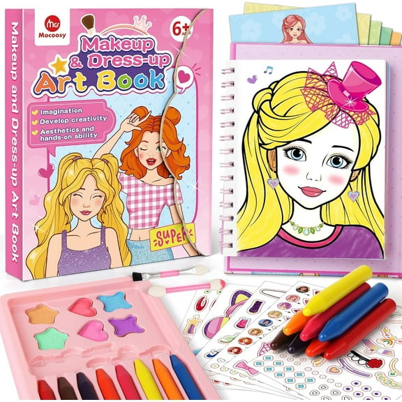 Mocoosy Makeup Craft Kit for Girls Ages 6-8 DIY Makeup Activity Book with Stickers, Mess-Free Dress-Up Art Crafts, Travel Game Car Road Trip Airplane Toy Birthday Gift Ideas for 4 7 9 10 12 Years Old