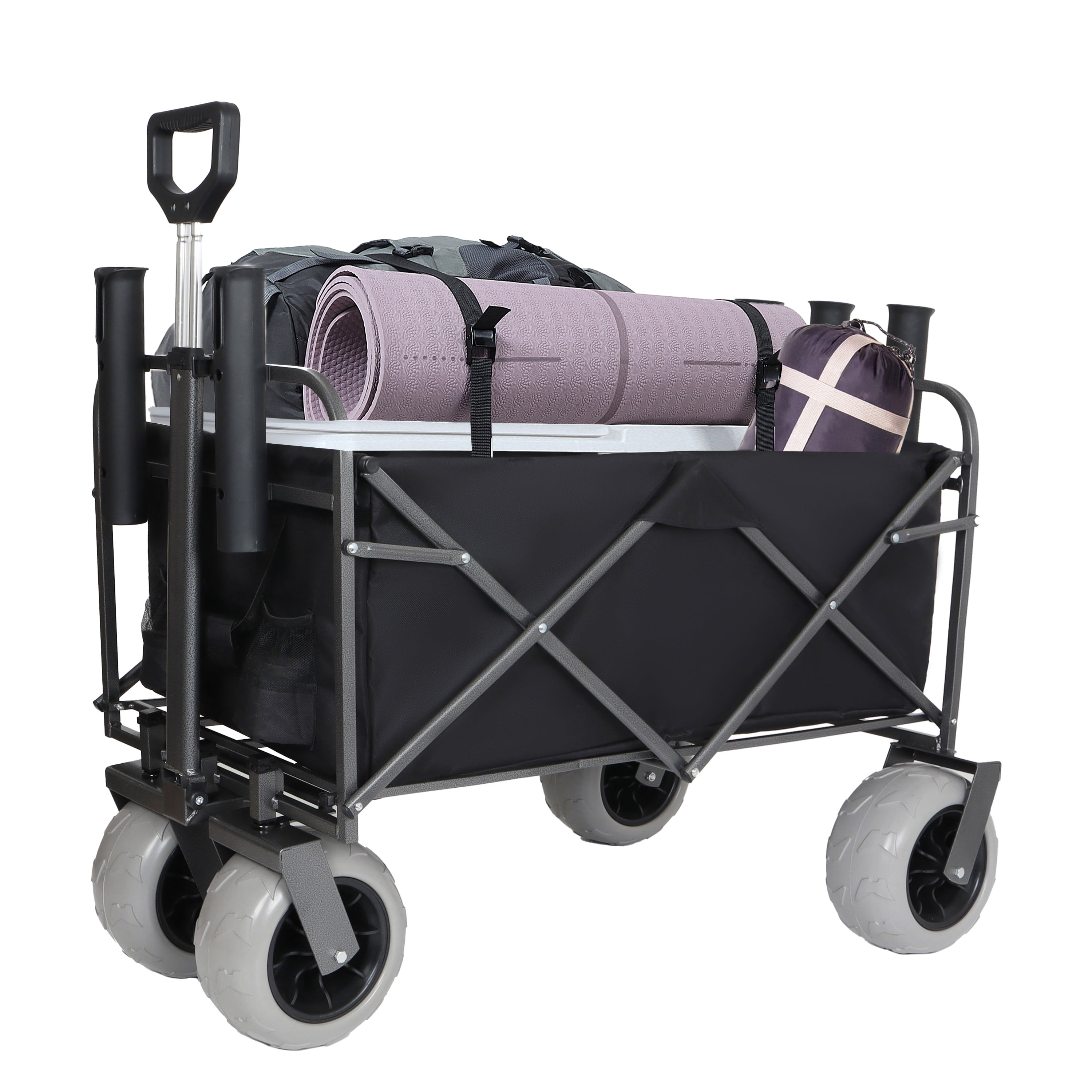 Fishing Cart with Rod Holders,Beach Wagon with Big Wheels for Sand 500lbs Capacity - All Terrain Steel Frame Utility Cart with 9" Pneumatic Tires,Strap with Bag