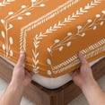 thumbnail image 3 of Queen Size Fitted Sheet Set - Vintage Bohemia 3 Piece Bedding Sets 16" Deep Pocket Fitted Sheet with 2 Pillowcases, Fall Rustic Minimalist Stripes Art Orange Brushed Microfiber Hotel Bed Sheets, 3 of 9