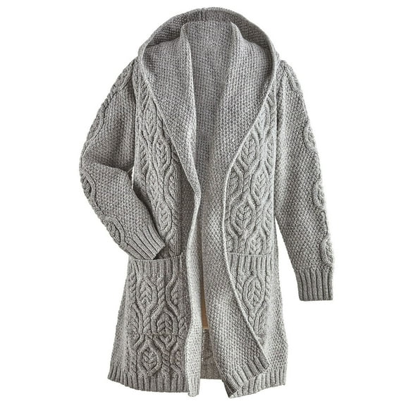 HOGAN Womens Irish Cardigan Sweater Merino Wool Open Front Long Sweater, Gray - S