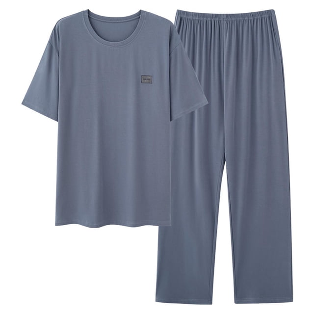 Ceisia Men's Plus Size Loose Fit Modal Cotton Crew Neck T-Shirt & Long Pants Set - Breathable Soft Casual Two-Piece Loungewear Gifts