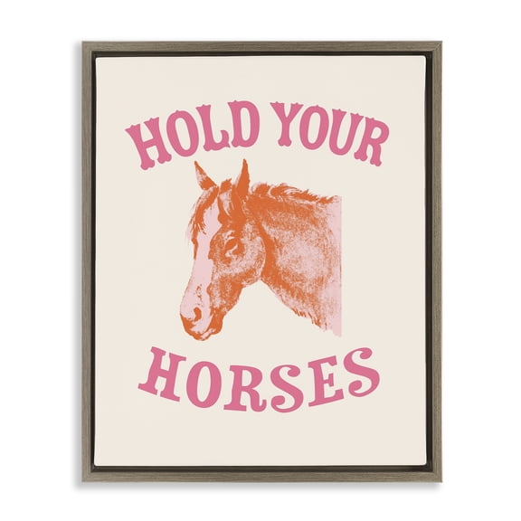 Stupell Industries Rustic Lodge Hold Your Horses Phrase Brown Floating Frame Canvas Art, 17 x 21, by Victoria Barnes